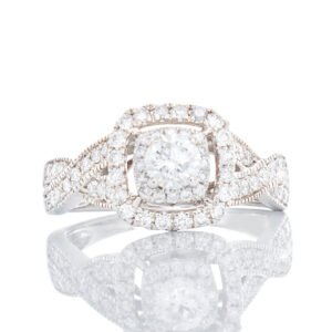 0.94CTW Diamond Pave Double Halo Criss Cross Shoulders