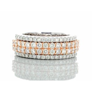1.85ctw Four Row Diamond Band with Raised Two Row Center 10k White & Rose Gold