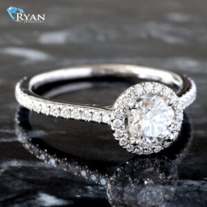 0.77CTW Round Lab Grown Center with Natural Round Diamond Halo and Sides 18K Ring