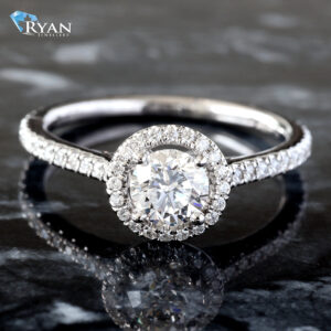 0.77CTW Round Lab Grown Center with Natural Round Diamond Halo and Sides 18K Ring
