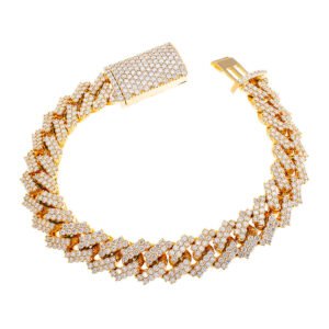 12.89ctw 13mm Raised Two Row Prong Set Miami Cuban Bracelet 10k Gold