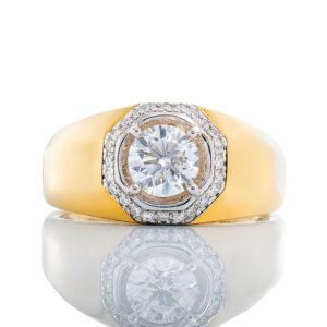 1.13ctw Lab Diamond Round Brilliant  Solitaire Center with Octagon Halo and High Polished Shoulders Ring