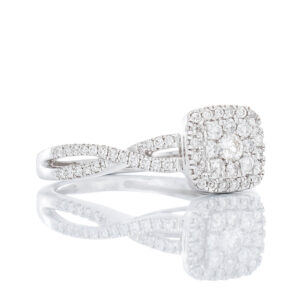 0.55ctw Imperial Cushion Center with Infinity Shoulders, Bridal Set 14k White Gold