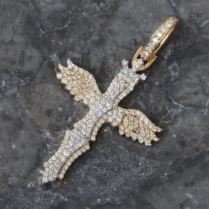 0.85ctw Cross with Diamond Angel Wings and Crown