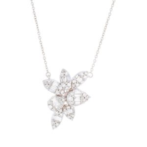 0.74ctw Round & Baguette Pear & Marquise Multi Cluster Pendant with Chain