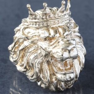 Large Roaring Lion Head with Crown Ring