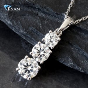 1.00ctw Lab Diamond Round Solitaire Three Stone Graduated Drop Pendant