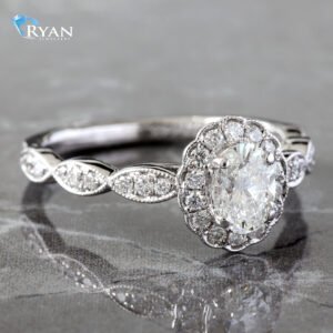 0.78CTW Vintage Oval Center with Halo Engagement Ring