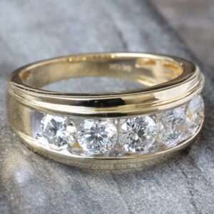 2.00ctw Five Round Brilliant Cut Channel Set Band Raised Grooved Border Lab Ring