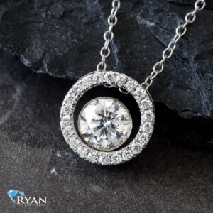 0.60ctw Floating Round Solitaire with Round Pave Circle Pendant
