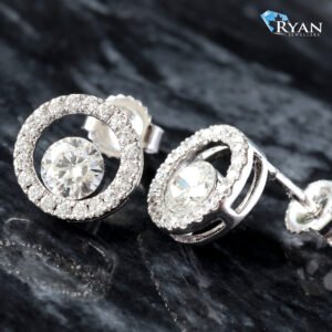 0.65ctw Floating Solitaire with Round Pave Circle Diamond Studs