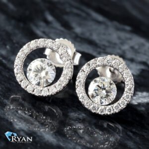 0.65ctw Floating Solitaire with Round Pave Circle Diamond Studs