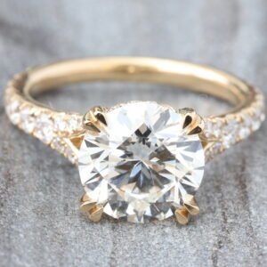 3.92ctw Round Lab Solitaire Natural Split Diamond Pave Shoulders