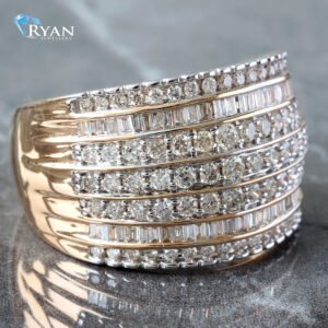 RING GY 10K 1.00CTW ROUND AND BAGUETTE SEVEN ROW DIAMOND DOME BAND