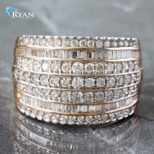 RING GY 10K 1.00CTW ROUND AND BAGUETTE SEVEN ROW DIAMOND DOME BAND