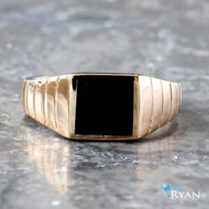 Black Onyx Square Top Grooved Shoulder Ring