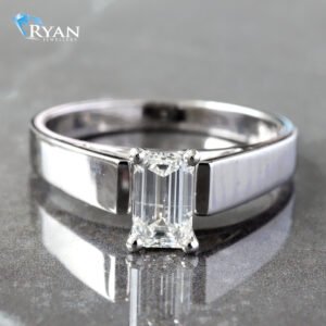 0.65CTW Natural Emerald Cut Solitaire With Upswept Flat Edge High Polish Shoulders