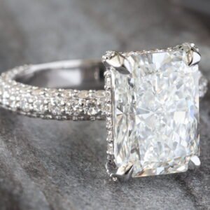 6.64ctw Radiant Lab Solitaire with Hidden Halo and Three Sided Pave Shoulders