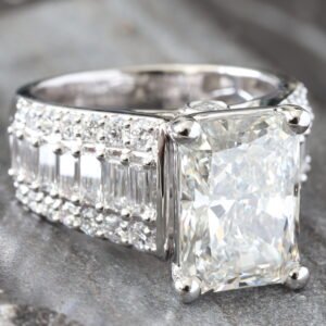 6.50ctw Radiant Solitaire Wide Three Row Round & Baguette Diamonds Shoulders