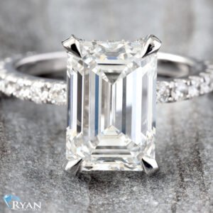 6.05ctw Emerald Lab Solitaire with Pave set Shoulders and Full Diamond Basket