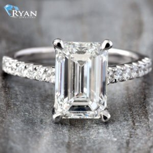 3.36ctw Emerald Cut Solitaire Prong Set Diamond Shoulders