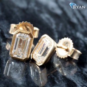 0.70ctw Emerald Cut Bezel Set Studs