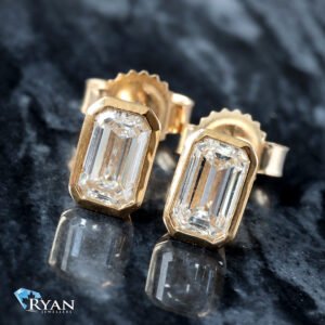 0.70ctw Emerald Cut Bezel Set Studs