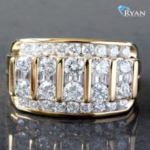 2.00CTW LAB Raised Five Stone Vertical Row Center W/ 2 Horizontal Channel Ring