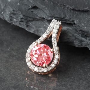 1.00ctw Round Pink Diamond Solitaire Pave Set Teardrop Slider Pendant