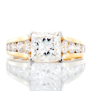 2.75ctw Princess Cut Lab Created Center with Graduated Chanel Set Round Diamonds Shoulders