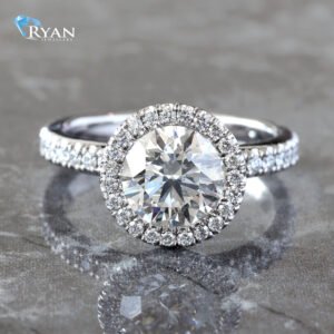 1.95ctw Round Solitaire with Round Halo and Pave Diamond Shoulders