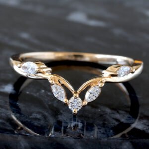 0.19CTW LAB Marquise & Round V Shaped High Polish Band