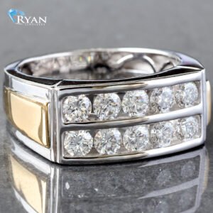 1.50CTW LAB Grown Two Row 2 Tone Men's Channel Set Band