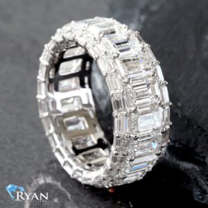 14.75CTW LAB Grown Three Row Emerald Cut Eternity Band
