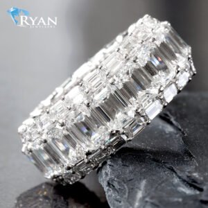 14.75CTW LAB Grown Three Row Emerald Cut Eternity Band