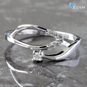 0.10ctw Open Leaf Cross Over with Diamond Solitaire Ring