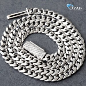CHAIN GW 14K/10K 1.25CTW LAB DIAMOND LOCK WITH 14K SOLID MIAMI CUBAN 7.75MM LINKS