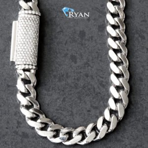 CHAIN GW 14K/10K 1.25CTW LAB DIAMOND LOCK WITH 14K SOLID MIAMI CUBAN 7.75MM LINKS
