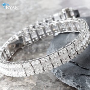 11.00CTW Three Row Round & Baguette Diamond Bracelet
