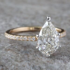 2.23ctw Six Prong Pear Solitaire with Pave Shoulders Ring