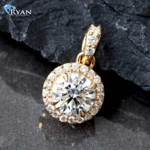 1.22ctw Round Solitaire with Diamond Halo and Bail Pendant