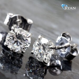 0.55CTW LAB Round Solitaire 4 Prong Leaf Basket Studs