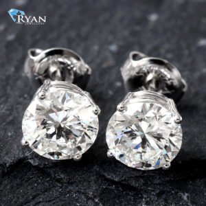 CONSIGNEMENT EARRING GW 14K 3.22CTW ROUND FOUR PRONG SET STUDS WITH PUSHBACKS