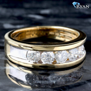 LAB RING GY 10K 1.25CTW FIVE ROUND BRILLIANT CUT LAB CREATED MENS CHANEL SET BAND FLAT EDGE