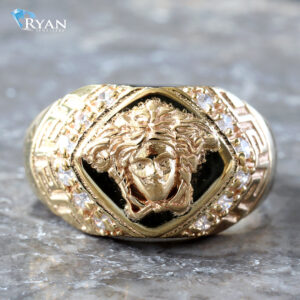 Medusa Head Cubic Zirconia Greek Key Sides Men's Ring