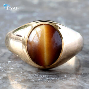 Bezel Set Tigers Eye Tapered Mens Ring
