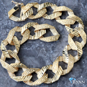 Diamond Cut Greek Key Casting Link Bracelet