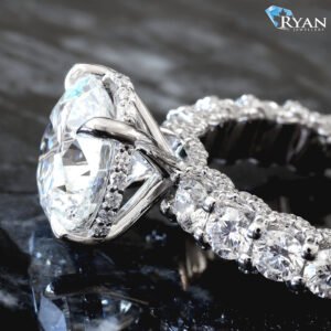 7.38CTW LAB Round Diamond Solitaire With Diamond Scallop Set Round Diamond Shoulders