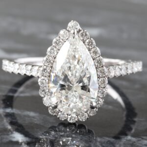 2.54ctw Pear Cut Solitaire Diamond Halo Ring