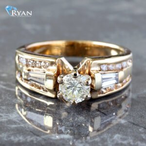 1.00ctw Six Prongs Round Solitaire with Tapered Baguette and Three Row Round Cut Shoulders